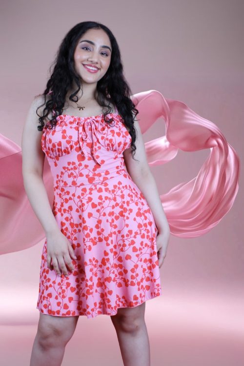 Women Regular Fit Printed Short Sleeve Pink Dress
