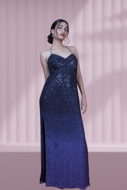 Blue Women Party Wear Sleeveless Dress