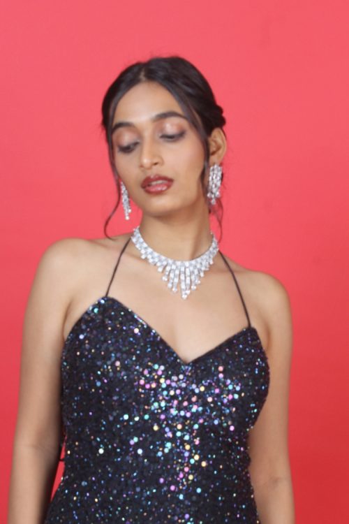 American Diamond Style Crystals Necklace with Earrings Jewellery Set for Women