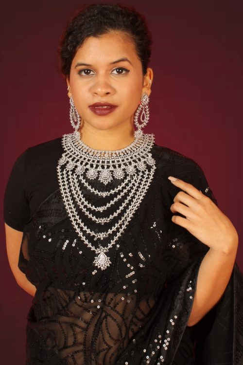 Silver Plated Necklace Set with Earrings for Women