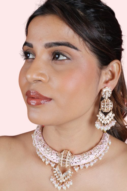 Pink Color Pearl Necklace & Jewelry Set For Women