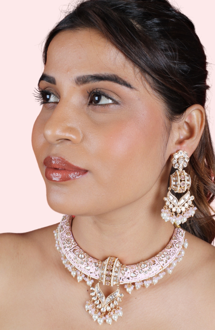 Pink Color Pearl Necklace & Jewelry Set For Women