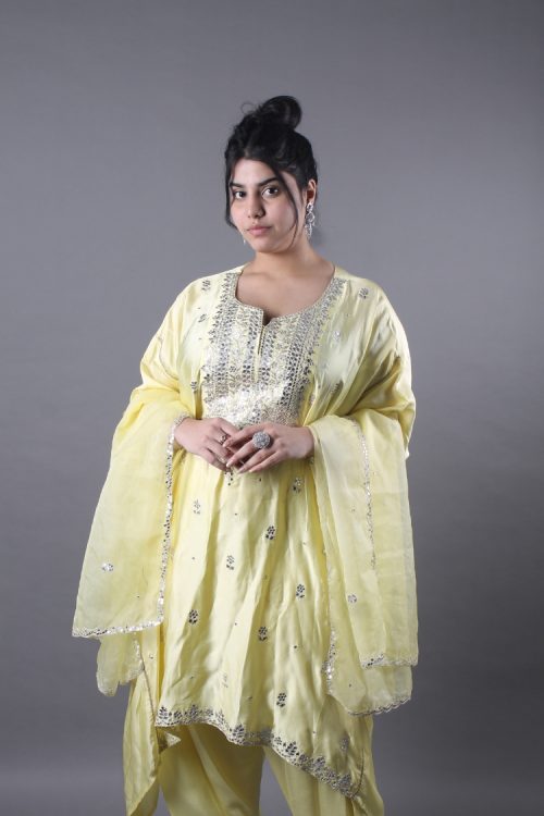 Embroidered And Mirror Work Unstitched Salwar Suit Material