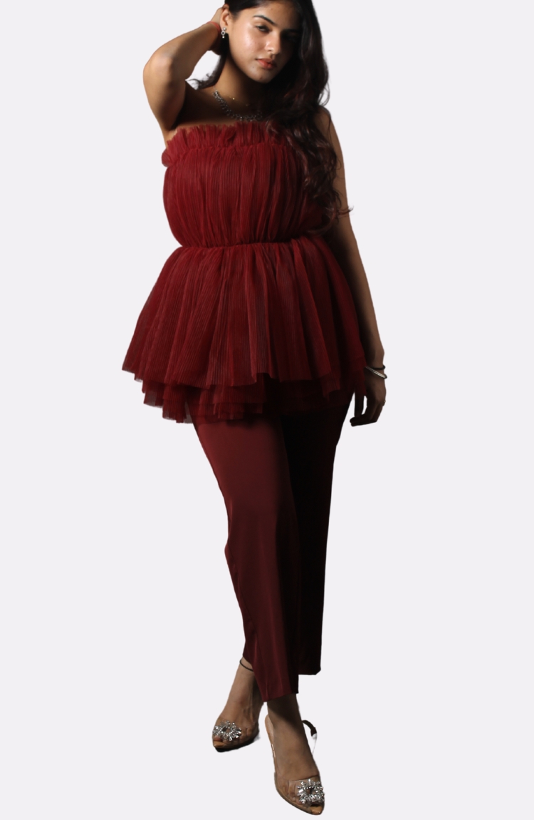 Women Solid Maroon Wide Leg Pants - Image 3